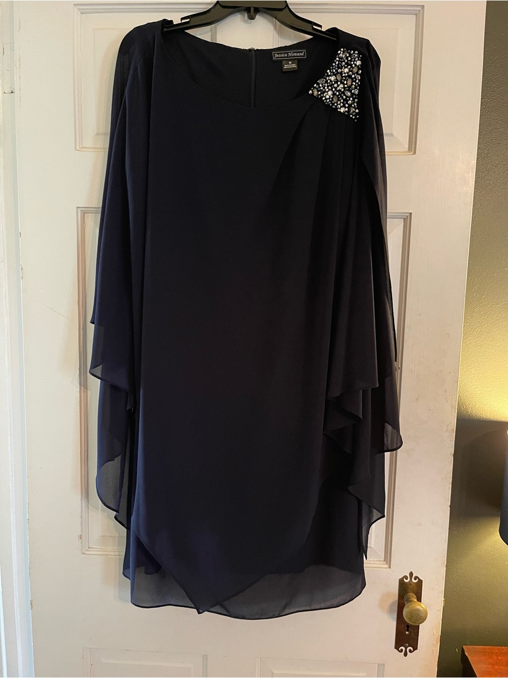 Jessica Howard Navy Beaded Overlay High-Low Skirt